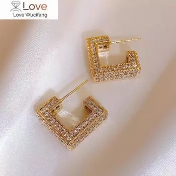 Французский новый дизайн модные ювелирные изделия роскошные квадратные серьги из циркония элегантные женские повседневные рабочие аксессуары белый