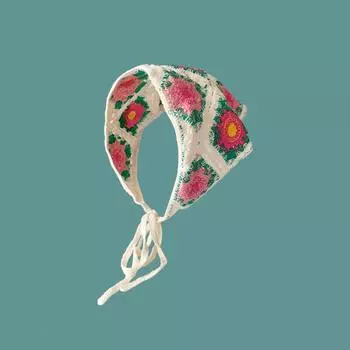 Французский пасторальный стиль Девушка Цветочный платок на голову Вязаный Пляжный отпуск Аксессуар для волос Треугольная повязка на голову 03