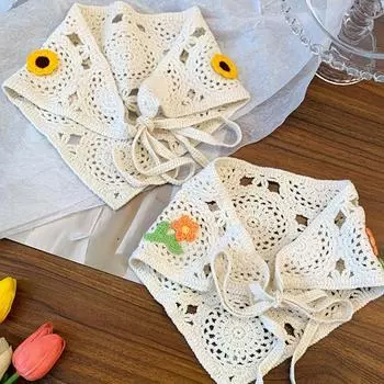 Французский пасторальный стиль вязанный крючком головной платок Полый вязаный ободок для волос Модная повязка на голову Полотенце