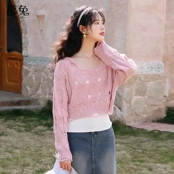 Французский пряный свитер, женский пуловер, весна 2023, новый уникальный ажурный трикотаж, свитер с круглым вырезом и длинными рукавами, пуловер, женские топы