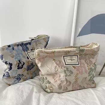 Французский рельефный цветочный принт косметичка холщовая сумка для стирки большой емкости розовый