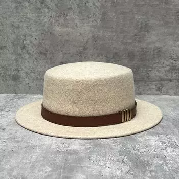 Французский ремень с металлической пряжкой шерстяная шляпа с плоским верхом женская осенне-зимняя британская знаменитая ретро универсальная джазовая шляпа с широким краем Adjustable чёрный