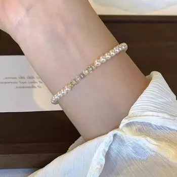 Французский ретро цветной хрустальный жемчужный браслет женский простой элегантный индивидуальный модный темперамент универсальный браслет ювелирные изделия