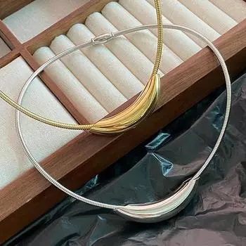 Французский ретро-дизайн, металлическая трубка, цепочка из змеиной кости, воротник-цепочка для женщин, преувеличенное ожерелье из нержавеющей стали, бесцветные украшения для девочек золотой