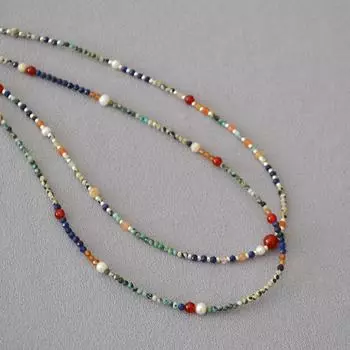 Французский ретро литературный нишевый синий золотой бирюзовый пресноводный жемчуг бисер простой темперамент универсальное ожерелье ключица цепочка для женщин