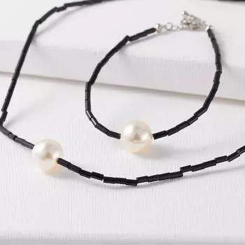 Французский ретро натуральный черный агат Шицзя жемчужное ожерелье с бусинами женское колье на шею нишевый дизайн высокое чувство