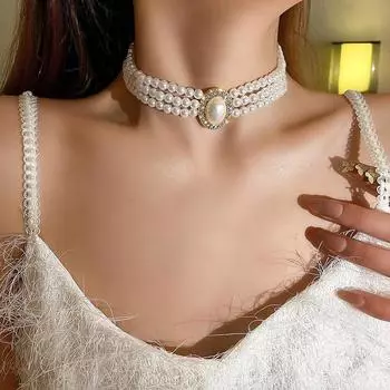 Французский ретро небольшой аромат трехслойное жемчужное ожерелье с бриллиантами и жемчугом свадебное платье цепочка на ключицу для женщин шея two layers