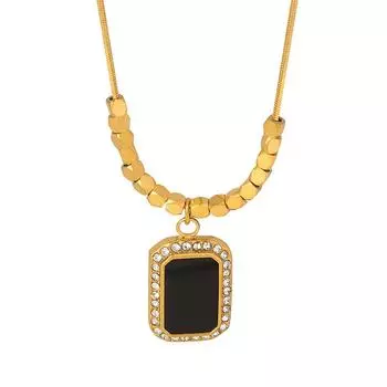 Французский ретро неувядающий темпераментный светлый роскошный черный квадратный брендовый бриллиантовый кулон модное изысканное геометрическое маленькое квадратное ожерелье