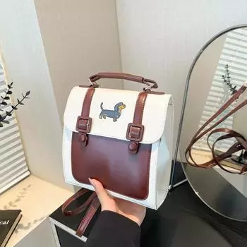 Французский ретро рюкзак женский 2024 новый сплайсированный сумка через плечо модный универсальный портативный большой емкости сумка для поездок на работу чёрный