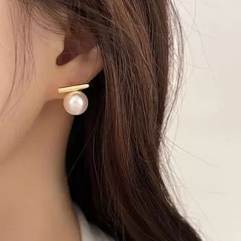 Французский ретро-стиль осень-зима Новый стиль Серьги с одним жемчугом Нежные и элегантные серьги Литературный стиль