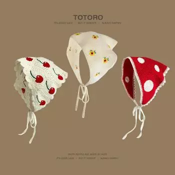 Французский ретро вязаный ручной работы треугольный платок Spice Girls для прогулок, милый и милый вязаный крючком литературный и художественный платок для женщин повязка на голову прилив Adjustable (suitable for adults and children)