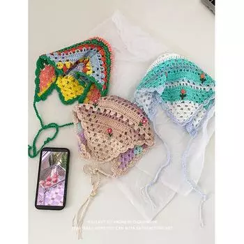 Французский ретро вязаный ручной работы треугольный платок Spice Girls для прогулок, милый и милый вязаный крючком литературный и художественный платок для женщин повязка на голову прилив