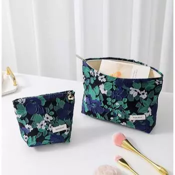 Французский ретро жаккардовый большой клатч для косметики и туалетных принадлежностей Trumpet зелёный