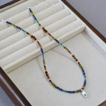 Французский романтический ретро литературный бирюзовый кулон цветной многоцветный драгоценный камень бисерное ожерелье контрастного цвета универсальная ключичная цепочка для женщин