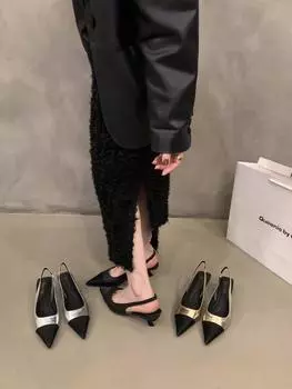 Французский серебряный темперамент сандалии с сумкой на голове сказочные туфли 2024 года новые весенне-летние туфли с острым носком на высоком каблуке маленькие ароматные одинарные туфли 35 чёрный
