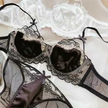 Французский сексуальный атласный бюстгальтер с вышивкой, комплект женского ультратонкого кружевного нижнего белья с цветами, романтический бюстгальтер без косточек, дышащий комплект из бюстгальтеров и трусиков S белый