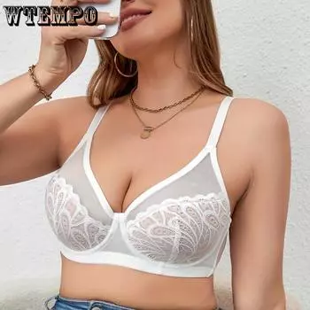 Французский сексуальный кружевной бюстгальтер женское нижнее белье больших размеров ультратонкий сетчатый сексуальный бюстгальтер 38/85C белый