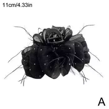 Французский стиль, большая сетка, бабочка, пушистый объемный зажим для волос, компьютерная заколка для волос, стильный головной убор K1K4 Black-11cm