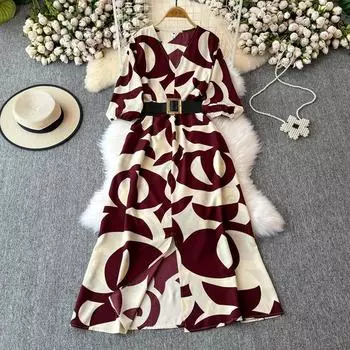 Французский стиль, длинное летнее новое женское платье, высококачественная фактура, изысканное платье с V-образным вырезом One size fits all