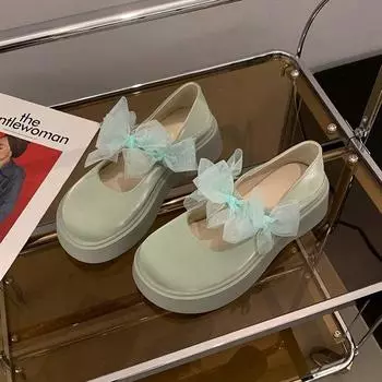 Французский стиль феи бант демонстрирует длинные ноги туфли Мэри Джейн 2025 новая юбка красивые корейские маленькие кожаные туфли 35 чёрный