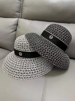 Французский стиль Маленькая ароматная черная шляпа в стиле Хепберн, женская летняя пляжная шляпа от солнца, элегантная и стильная шляпа от солнца M56-58cm белый