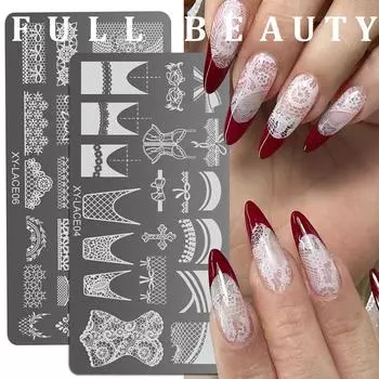 Французский стиль ногтей штампованные пластины кружево нержавеющая сталь трафареты печать на ногтях маникюрные инструменты для штамповки