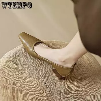 Французский стиль Одиночные туфли женские туфли на среднем каблуке с неглубоким носком универсальные женские туфли на грубом каблуке рабочая обувь 35 чёрный