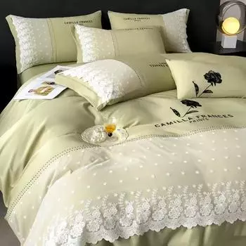 Французский стиль принцессы, четыре части, летнее прохладное ощущение, ледяной шелк, спальное голое кружевное одеяло, простыни, матрас, постельное белье 1.5m bed sheet&set