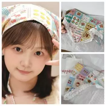 Французский стиль Треугольный шарф Ins Головной платок Ретро Кружевная повязка на голову Пляж A