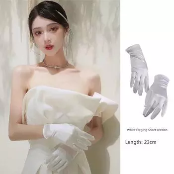 Французский стиль Ветер Хепберн Длинные перчатки Красные Свадебное украшение для рук Свадебное платье Платье Лолиты Нарукавники Шелк и атлас Фантазийные White Satin short One size