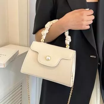 Французский стиль Высокая женская сумка однотонный клапан женская сумка через плечо с жемчужным декором шикарная простая женская сумка через плечо