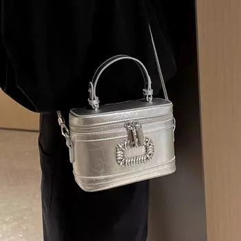Французский стиль женские ручки мини квадратные сумки новая мода текстурированная сумка-ведро шикарный дизайн универсальная женская сумка через плечо (20cm<Max Length<30cm)
