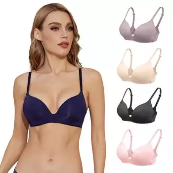 Французский Стиль Женский Сексуальный Глубокий V Бесшовный Сбор Бюстгальтер Сплошной Цвет Гладкий Глянцевый Мягкий Дышащее Нижнее Белье Очаровательный Bralette 70