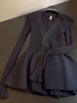 Французский стиль знаменитости элегантное трикотажное платье для женщин весна осень новые модные платья с V-образным вырезом винтажная одежда для вечеринок с длинными рукавами S чёрный