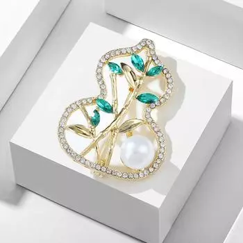 Французский свет роскошь изысканный зеленый кристалл жемчуг бамбуковая брошь ниша универсальная тыква брошь