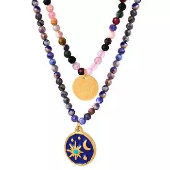 Французский свет роскошь персонализированный синий дух серый натуральный камень ручной работы бисерный дизайн звездное небо глазурь дизайн Sense кулон ожерелье женский