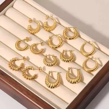 Французский свет роскошные модные серьги из титановой стали с текстурой хлеба серьги из нержавеющей стали с позолотой 18 карат серьги женские не выцветают