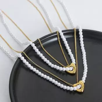 Французский свет роскошный ретро двухслойный полый кулон с бусинами ожерелье титановая сталь 18-каратное золото Западная королева вдовствующая универсальные украшения для темперамента