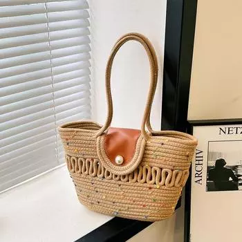 Французский темперамент бант соломенная плетеная сумка женская милая девушка повседневная плетеная сумка-ведро одно плечо сумка-тоут without silk scarf