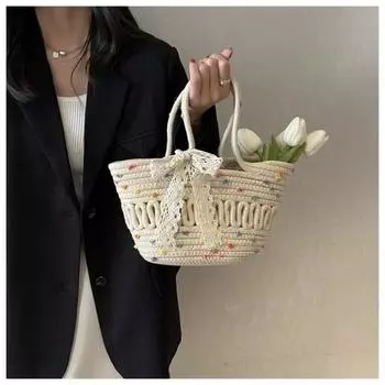 Французский темперамент бант соломенная сумка женская летняя летняя повседневная плетеная сумка-ведро одно плечо сумка-тоут