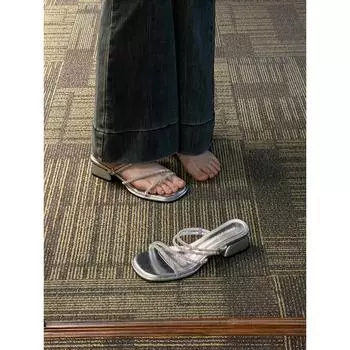 Французский темперамент, фея, ветер, слово со стразами, босоножки с открытым носком, женская летняя одежда, тапочки на толстом каблуке, носить две 35 серебряный