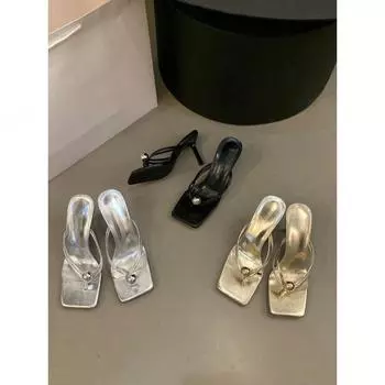 Французский темперамент сандалии премиум шлепанцы женская обувь носить 2025 новые летние сандалии на высоком каблуке 35 чёрный