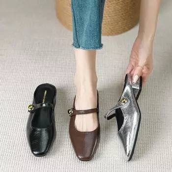 Французский темперамент сумка голова полутапочки женская летняя одежда толстый каблук ленивый Мюллер туфли выйти полулоток сандалии женские Y998-2 35 чёрный