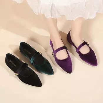 Французский темперамент туфли Мэри Джейн женские 2024 новые замшевые туфли на плоской подошве весенне-летние с юбкой-пряжкой шапочки-бини 35 чёрный