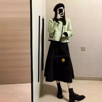 Французский темперамент зеленое маленькое ароматное пальто женское осенне-зимнее утолщенное шерстяное маленькое высококачественное шерстяное пальто S зелёный