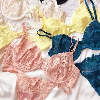 Французский ультратонкий бюстгальтер, сексуальное кружевное вышитое женское нижнее белье, роскошный бюстгальтер со стразами и стринги, розовый комплект нижнего белья из 2 предметов S бежевый