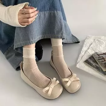 Французский универсальный бант с юбкой, мягкая подошва, шапочки, женская верхняя одежда, лето 2025, новые туфли с плоским носком и плоской подошвой 35 чёрный