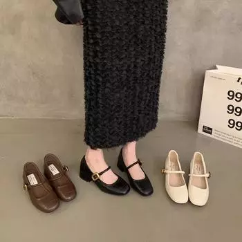 Французский вечерний бриз легкий рот одинарные туфли женские толстый каблук весна и лето новая корейская версия маленькие кожаные туфли ретро средний каблук март 35 чёрный