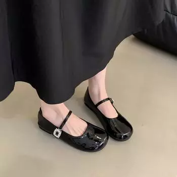 Французский вечерний бриз с круглым носком и неглубоким горлом, женские туфли на плоской подошве, весенние модели 2024 года, корейская версия, нежная фея, туфли Мэри Джейн из кожи 35 красный