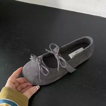 Французский вечерний ветер Туфли Мэри Джейн Туфли на мягкой подошве Балетки Ранняя весна Туфли на плоской подошве Женские туфли Юбка с бантом 35 серый